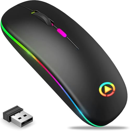Mouse wireless Dual 2.4 GHz e mouse Bluetooth ricaricabile, RGB Wireless mose con impostazione da 800 a 2400 Dpi, mouse Bluetooth Mouse per computer portatile Fili Mouse per computer portatili