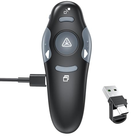 UBUYUONE Presenter [USB C+Wiederaufladbar], Powerpoint Presenter Pointer für Präsentationen, kabelloser Präsentationsfernbedienung, Powerpoint Fernbedienung Präsenter für Windows Computer Laptop Mac