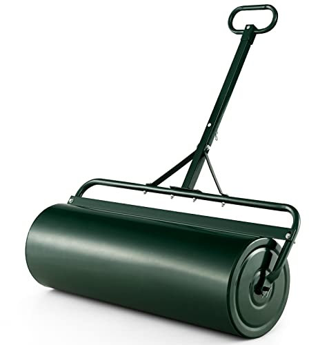 SOARS Rasenwalze befüllbar 113L, Ø40cm Handwalze, Rasenroller mit U-Griff & abnehmbarem Ablassstopfen, Gartenwalze Schwerlasttrommel für Boden, Wiese, Ebenen (Grün-113L)