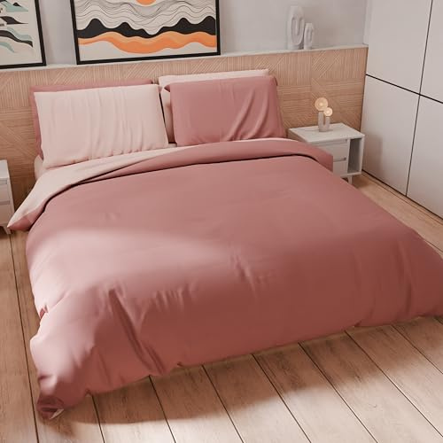 PETTI Artigiani Italiani - Maxi Double Duvet Cover Set 260 x 220 cm (2 Pillowcases 75 x 50 cm Included), Soft Microfibre Duvet Cover Set, Solid Colour Light Powder - Dark Powder