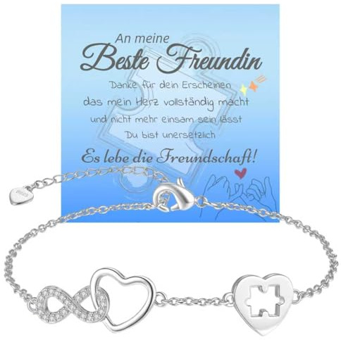 Nyisie Beste freundin geschenke - BFFgeschenke -Freundschaftsarmband aus 925 Sterling Silber mit Herz & Unendlichkeit Anhänger, Verstellbares BFF Geschenk für beste Freundin