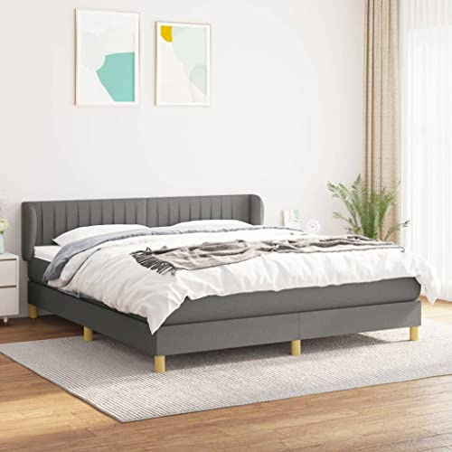 QJBSAVVA Boxspringbett Dunkelgrau 180x200 cm mit Taschenfederkernmatratze und Topper Höhenverstellbares Kopfteil Modernes Ehebett aus robustem Stoff für Schlafzimmer Gästezimmer Jugendzimmer