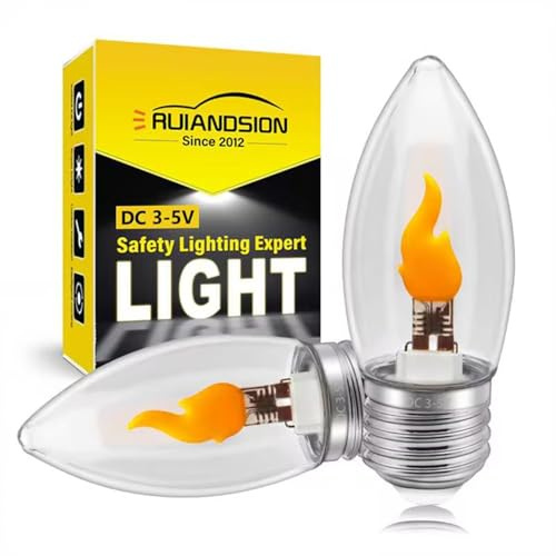 Ruiandsion 2 Stück Flammeneffekt LED-Lampen, E27-Sockel, C35 flackerndes Warmweiß (2700K) 3V-5V Gleichstrom, 0,5W Heimbeleuchtung für Party- und Festdekoration