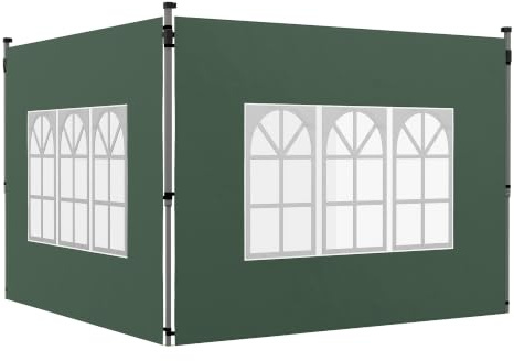 Outsunny 2er-Set Seitenteile für Pavillon 3x3/3x4 m mit Fenster, Grün | Seitenwand, Wasserdichte Seitenwände aus Oxfordstoff, Windschutz und Sichtschutz für Partyzelt