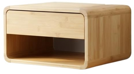 BUDDLEY Nachttisch Schwebend FSC Bambus - Wandmontage - Mit Schublade & Kabelöffnung - 33 x 28 x 19 cm - Schwebendes Nachttischchen -Goldbraun