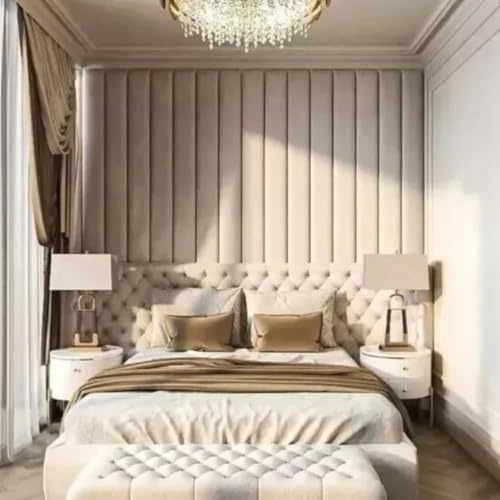 Urban Craft Upholstered Wall Mounted Headboard Panel, Vertical Velvet Wall Panel, Modern Bedroom Headboard Feature Wall Decor, 180 x 30cm, Plush cream