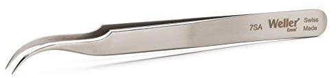 Weller Erem 7SA Precision Tweezers, Curved, Relieved, with Pointed Tips Excellent Handling in Confined Spaces