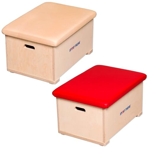 Sport-Thieme Sprungkasten 1-teilig | Polsterbezug aus rotem Kunstleder o. Kernrindleder | Birken-Multiplex-Holz, Hartholz Standfüße | Bis 100 kg belastbar | LxBxH: 70x50x40 cm | 25 kg