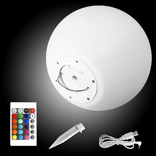 @tec LED Kugelleuchte mit Akku, 50cm Kugel-Gartenleuchte mit Farbwechsel & Fernbedienung für Indoor & Outdoor, IP54, kabellose Gartenbeleuchtung, hängend & stehend, 42 Helligkeitsstufen, weiss
