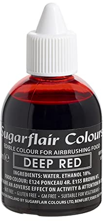Sugarflair Deep Red Edible Airbrush Colour - Edible Food Colouring Airbrush Paint for Cakes, Cupcakes, Icing and Cake Decorations - 60ml