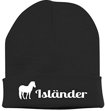 siviwonder Strickmütze Pferde - ISLÄNDER Freizeit und Trekkingpferd - Stickerei Pferd Winter Mütze Wintermütze Beanie Mütze schwarz-weiß