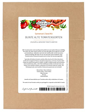 Magic Garden Seeds - Bunte alte Tomatensorten - Samenset mit 5 traditionellen, farblich besonderen alte Sorten - Tomaten Samen - Saat - Saatgut Set - Tomatensamen