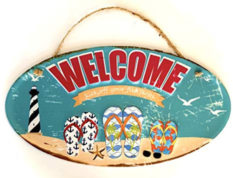 DiiliHiiri Bienvenida Cartel de Chapa Placa Retro Letrero Estilo Vintage Metal para Decoración Hogar (Welcome Summer)