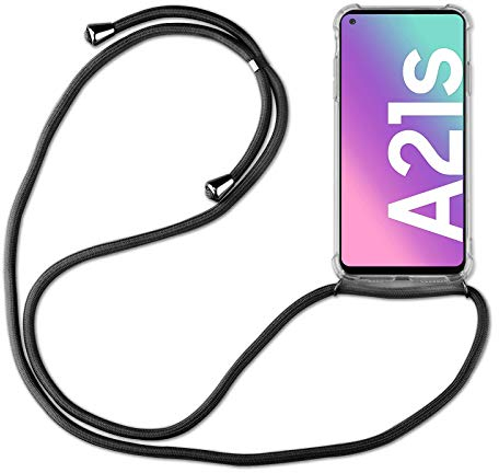 Hülle Kompatibel mit Samsung Galaxy A21s | Handykette Smartphone Halskette Hülle mit Band | Handyhülle mit Kordel zum Umhängen Kompatibel für Galaxy A21s | Schwarz