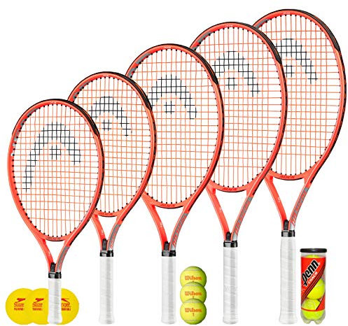 HEAD Radical Junior Tennisschläger + 3 Tennisbälle (Verschiedene Balloptionen) 19 , 21, 23 , 25 & 26 (25 + 3 Starter (Orange) Balls)