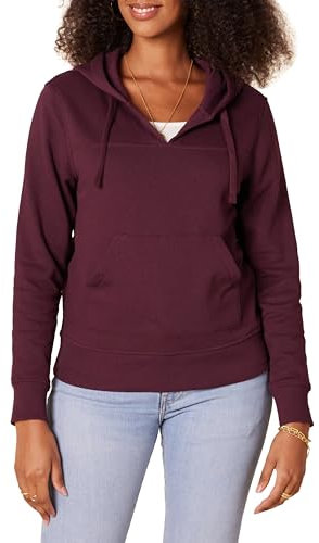Amazon Essentials Felpa con Cappuccio con Scollo a v Aperto a Maniche Lunghe e Vestibilità Classica Donna, Bordeaux, XL