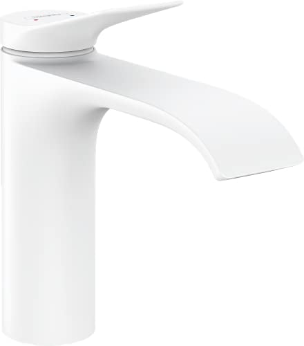 hansgrohe Vivenis - Waschtischarmatur ohne Ablauf, Wasserhahn Bad mit Auslauf Höhe 110 mm, Mischbatterie Waschbecken wassersparend (EcoSmart), Mattweiß, 75022700