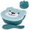 TUM TUM Stay Put Baby Bowl for Weaning, Baby Suction Bowl with Lid & Spoon, for Babies & Toddlers 6 Months+, BPA Free Weaning Set for Babies, Microwave/Dishwasher/Freezer Safe, Boris Bear, Blue