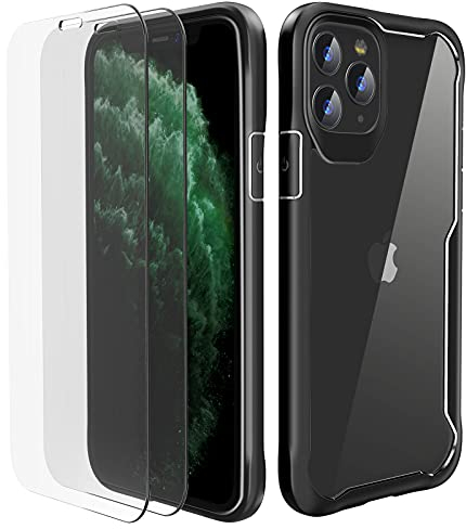 ORETECH Funda para iPhone 11 Pro Max(6.5), con [2x Vidrio Cristal Templado y 1x Cámara Protector de Pantalla] Antigolpes Silicona Transparente Carcasa Anti-Arañazos Caso para iPhone 11 Pro Max, Negro