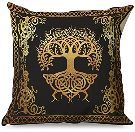 Gamoii Wikinger Symbol Yggdrasil Baum des Lebens Kissenbezüge Zierkissenbezüge Leinen Kissenbezug Pillowcase Kissenhülle Print Sofakissen Bezug mit Verstecktem Reißverschluss für White 45x45cm
