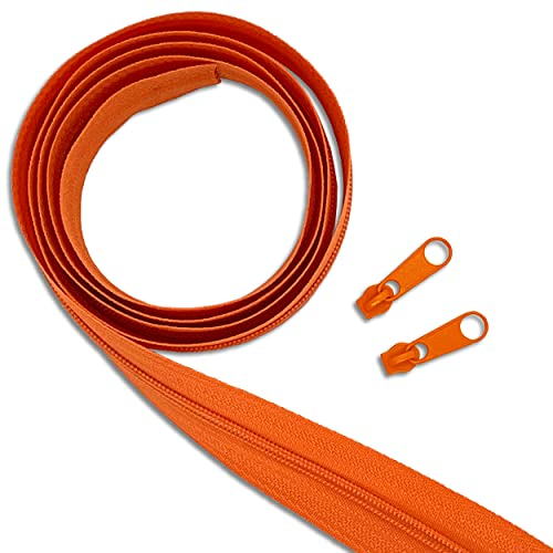 Wohnkult Reißverschluss-Set: 5 m Endlos-Reißverschluss | 3 mm Spirale | + 10 Zipper | Meterware | 25 Auswahl Nähen Reparatur (158 | Orange)