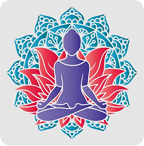 FINGERINSPIRE Sitzender Buddha Schablone 30x30cm Lotus Buddha Zeichenschablone Eid al-Fitr Mubarak Dekor Wiederverwendbare Buddha Statuen Schablone auf Holz, Fliesen, Papier, Stoff, Boden, Wand