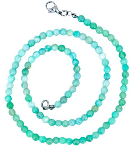 Taddart Minerals – Grüne Halskette aus dem natürlichen Edelstein Amazonit mit 4 mm Kugeln und 45cm Länge – handgefertigt