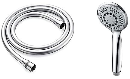 GRIFEMA G852-20 Flexible Anti-Torsion Douchette, Tuyau de Douche 2.0 M, Caoutchouc, Blanc, Exclusivité Amazon & COMPLENTO-G804 Douchette à Main 5 jets pour Salle de Bain, Moyen Pommeau de Douche