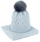 Pullmer Damen Winter Mütze, 2-teiliges Set Bommel-Mütze mit Schal 170 cm, Kopfumfang 55-57 cm, gefütterte Webpelz-Bommel-Mütze und wärmender Schal mit Zopfmuster (Hell blau)
