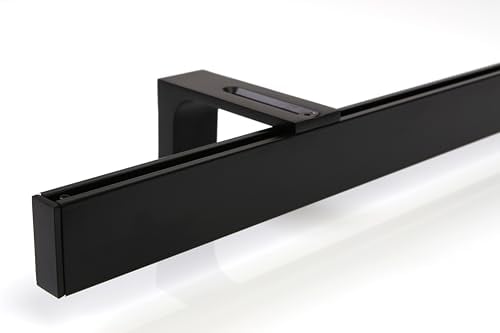 Deco-Raum Gardinenstange auf Maß Innenlauf eckig Wandbefestigung Wandträger mitte Lauf 8,3cm Vorhangstange Flächenvorhang Schiene Innenlaufstange für Vorhänge Schwarz 370cm