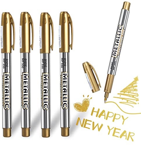 Gold Pen Metallic Marker Pen, 5pcs Drawing MarkersHighlight Marker Pens Glittering Permanent Markers Gloss Wet Shine Effect Art Marker Pens for Painting Card Making (5pcs Gold)