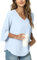 TAOHUADAO Womens Casual V-Neck Work Tunic Top for Leggings 3/4 Sleeve Chiffon Blouse Shirt Large, Light Blue
