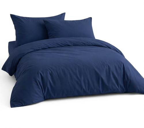 LivinEase Brushed Microfibre Double Duvet Cover Sets - 100 GSM Navy Double Duvet Cover with 2 Pillowcases (50x75 cm) - Hotel Quality Hypoallergenic, Easy Care and Comfortable