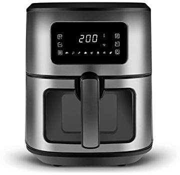 Karaca Multifry Inox XXL 6,5 Liter Airfryer mit digitalem Glasfenster, Heißluftfritteuse, 360-Grad-Luftzirkulationstechnologie, 8 Garfunktionen mit Garzeit, 1700 W, Akustisches Warnsystem
