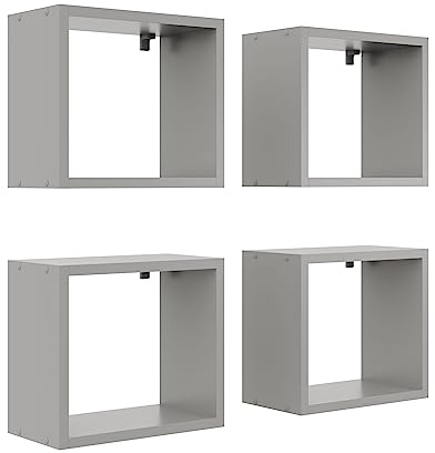 KUBUTKU Wandregal 4er Set 30x33x18 Quadratisch Hängeregal Mordern Design Wandboard für Wohnzimmer Schlafzimmer Büro und Küche (Grau)