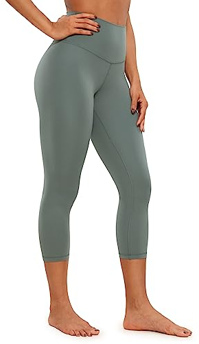 CRZ YOGA Butterluxe Damen High Waist 3/4 Leggings Capri Blickdicht Sport Yoga Fitness Sommer Sporthose - 53cm Grauer Salbei 40