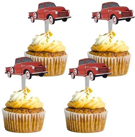 Red Vintage Truck Cupcake Toppers