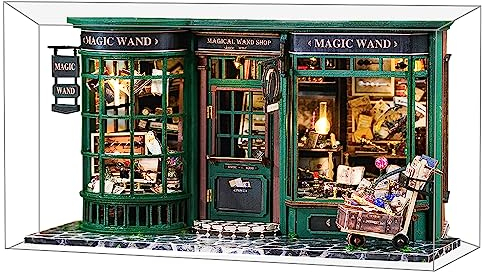 Fsolis DIY Puppenhaus Miniatur Kit mit Möbeln, Miniatur Puppenhaus Kit Holzpuzzle Modernes Haus beleuchtet Miniatur Kit Dekoration und Geschenk für Erwachsene (Schwarz)