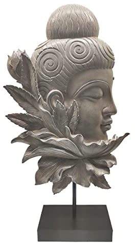 ROCKING GIFTS Dekorative Figur Buddha-Kopf aus Harz auf Sockel, 42 cm, Ethnische Dekoration, Meditation