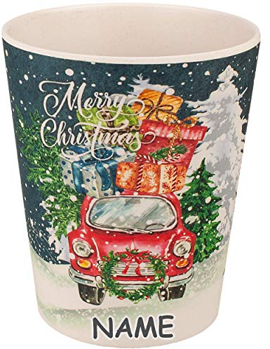 alles-meine.de GmbH Geschirr Motivwahl & Artikelwahl Kunststoff -_ 4 Stück Trinkbecher/Zahnputzbecher/Malbecher - Auto & Geschenke - inkl. Name - Weihnachtsmotiv - Weih..