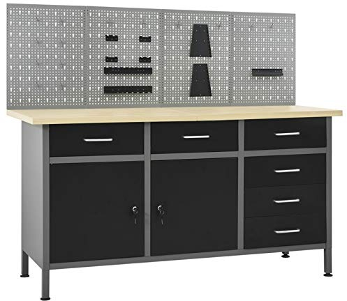 BaraSh Werkbank mit 4 Werkzeugwänden Werkbank Holz Packtisch Tisch-Werkbank Werkstatt Arbeitstisch