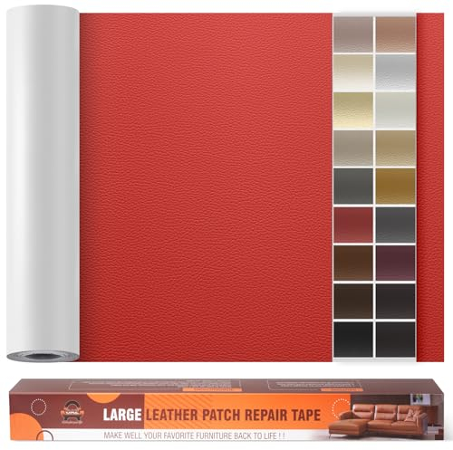 Kunstleder Selbstklebend Leder Reparatur Set, 60 x 300 cm Lederflicken Selbstklebend Leder Flicken Patch Kit für Autositze, Sofa, Jacken, Taschen, Bürostuhl, Motorradsitze (Rot)