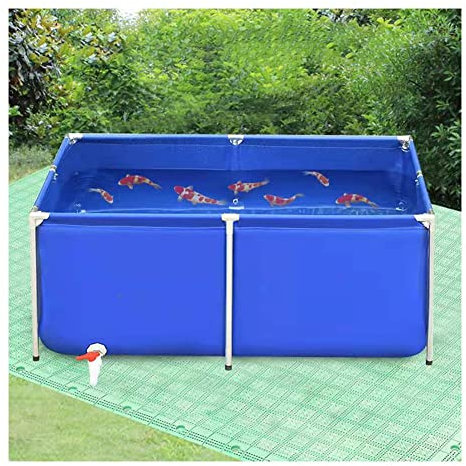 Aquarium-Pool-Teich mit Stahlrahmen, dickeres Segeltuch, Fischzuchtteich, Wassertank mit Ablassventil, große Aquakulturteiche im Freien, Aquarium, Koi, Goldfisch (Farbe: Blau, Größ