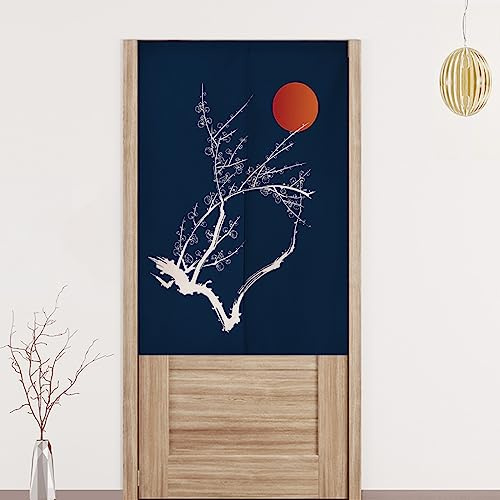 Rideau de Porte de Style Japonais Noren en Coton et Lin Noren Rideau Japonais Long branche blanche Rideau de Porte de Style Japonais Tapisserie Fenêtre pour décoration de la Maison 80 x 170 cm