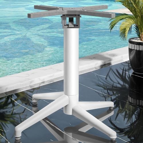 GGMMÖBEL APIA | Bistro Tischgestell | 4 Fuß | Fuß: 44 x 50cm | Säule: 6x74 cm | Weiß/Klappbar | Tischgestell Outdoor,Tischgestell Aluminium, Gastro Tischgestell