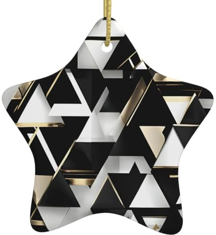 Vintage Keramik Weihnachtsbaum - Herzförmige hängende Keramik Christbaumschmuck - Eine einzigartige Mischung aus Eleganz Mode Modern Schwarz Weiß Gold Dreieck