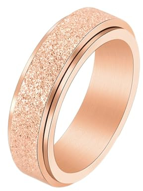 Whoiy Roségold Trauringe Verlobungsringe mit Gravur, 6MM Edelstahl Personalisiert Ringe Sandstrahl Glitzer Anti Stress Zapple Spinner Band Ringe Unisex Eheringe Partnerringe Größe 67 (21.3)