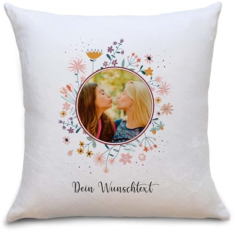 OWLBOOK® Kissen mit Foto Bedrucken Lassen | Personalisierte Geschenke für Frauen | Ostergeschenke für Erwachsene | Fotogeschenke | Muttertagsgeschenk | Mama Geschenk | Blume Kreis | Fotokissen 40x40