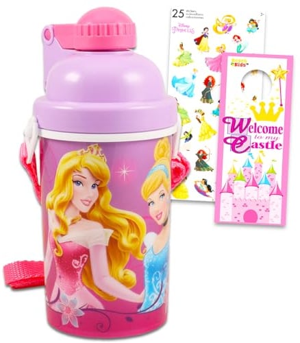 Disney Juego de tazas de princesa para niñas – Paquete con taza de princesa Disney de 12 onzas con pajita con Cenicienta, Bella Durmiente Plus calcomanías, más | Suministros de fiesta de princesa