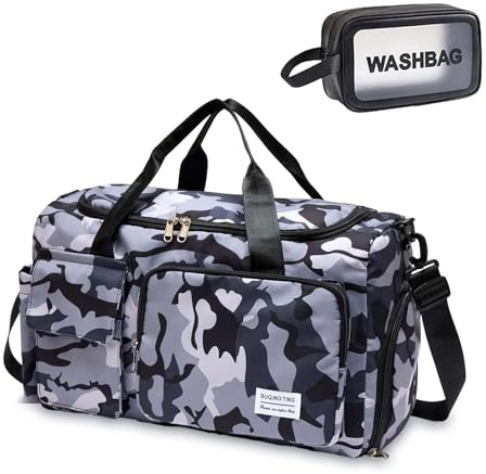 Camo Black Gym Bag & Toiletry Bag - Women's Travel Duffle with Shoe Compartment